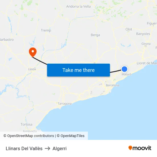 Llinars Del Vallès to Algerri map