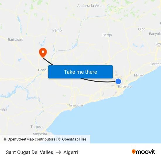 Sant Cugat Del Vallès to Algerri map