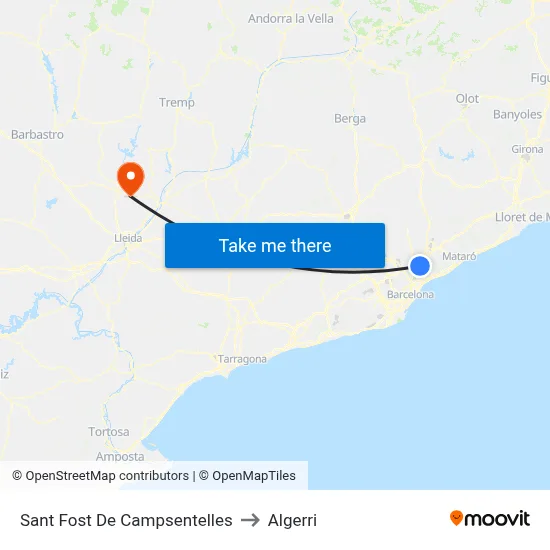 Sant Fost De Campsentelles to Algerri map