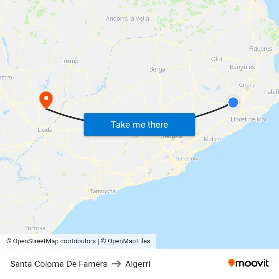 Santa Coloma De Farners to Algerri map