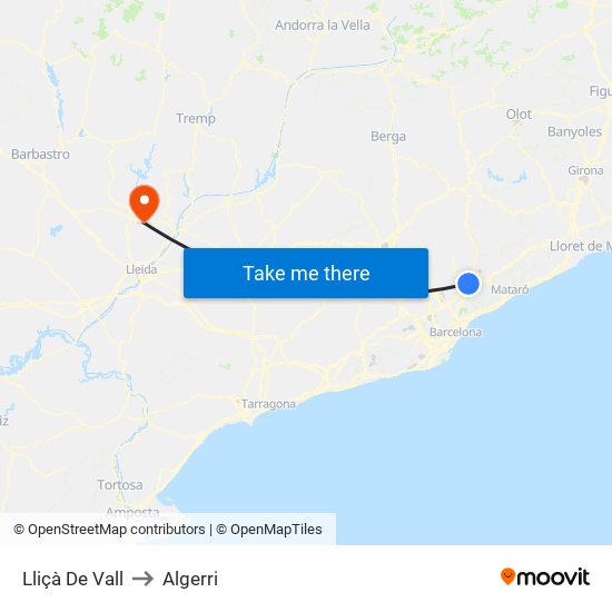 Lliçà De Vall to Algerri map
