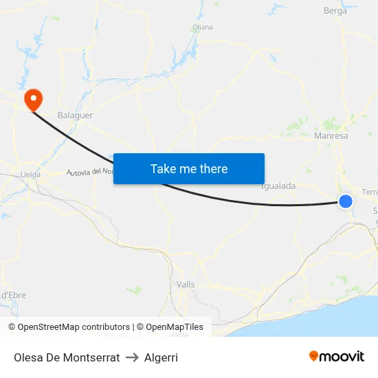Olesa De Montserrat to Algerri map