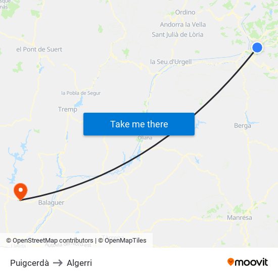Puigcerdà to Algerri map