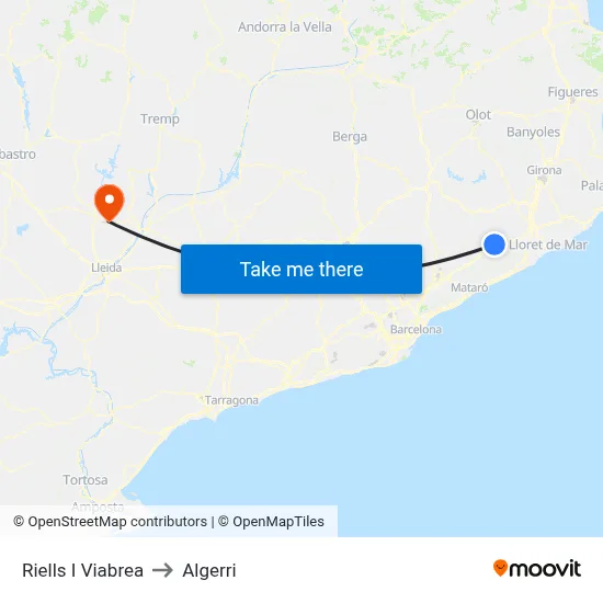 Riells I Viabrea to Algerri map
