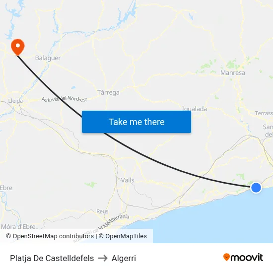 Platja De Castelldefels to Algerri map