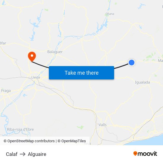 Calaf to Alguaire map