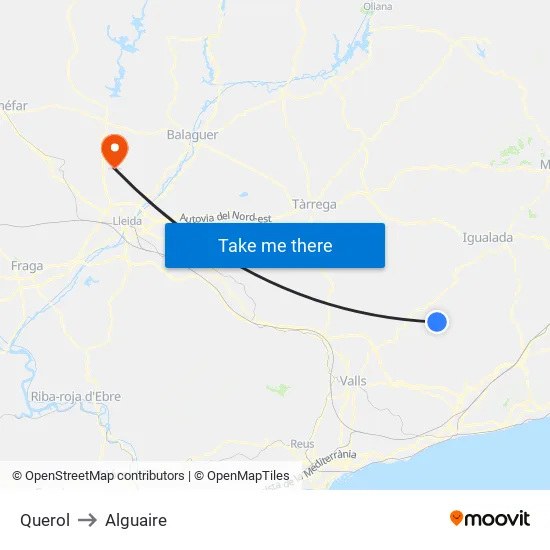 Querol to Alguaire map