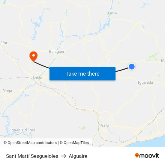 Sant Martí Sesgueioles to Alguaire map
