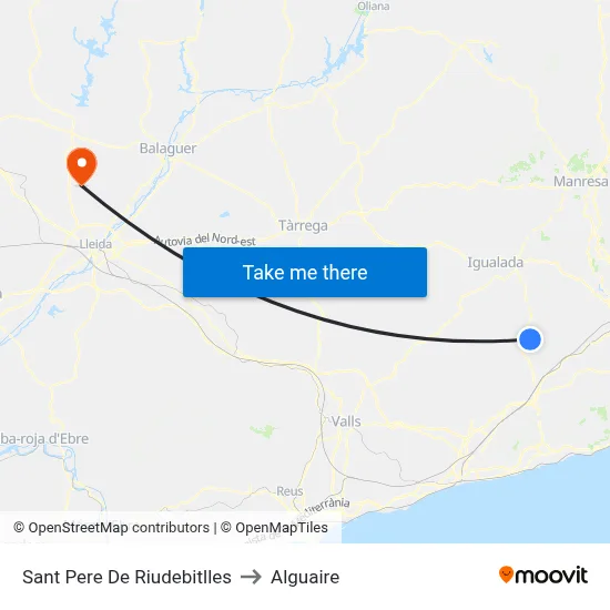 Sant Pere De Riudebitlles to Alguaire map