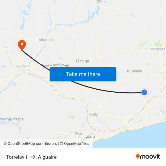 Torrelavit to Alguaire map