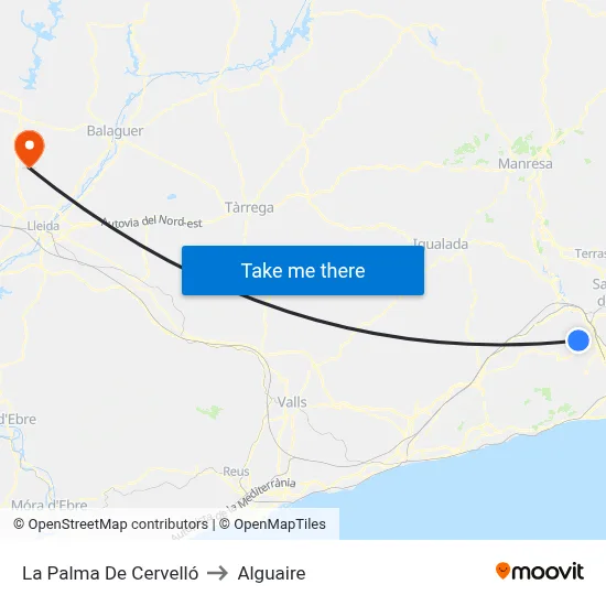 La Palma De Cervelló to Alguaire map