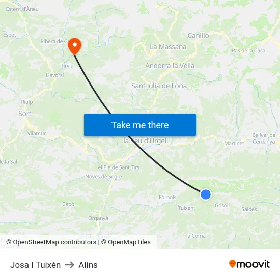 Josa I Tuixén to Alins map