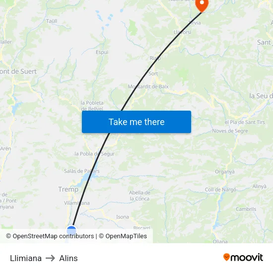 Llimiana to Alins map