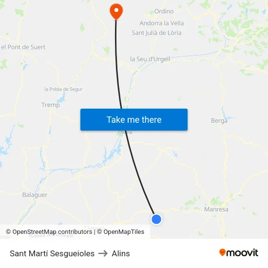 Sant Martí Sesgueioles to Alins map