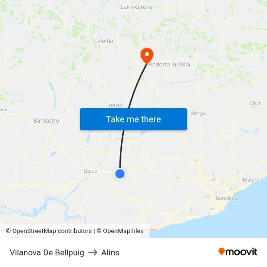 Vilanova De Bellpuig to Alins map