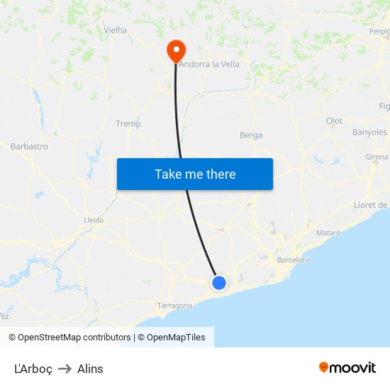 L'Arboç to Alins map