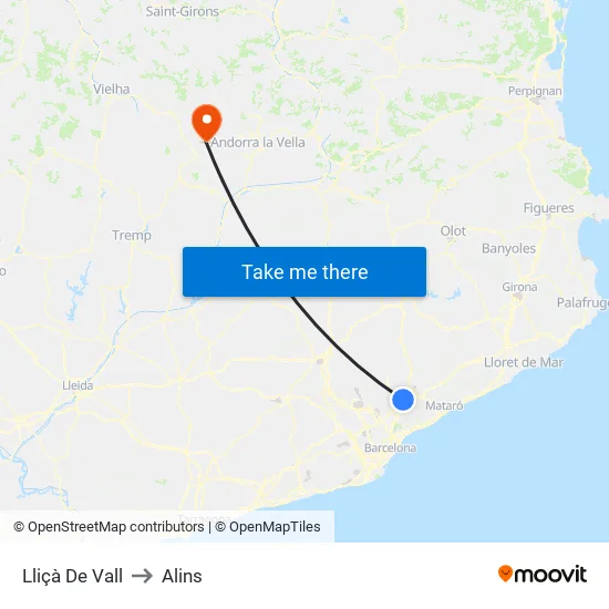 Lliçà De Vall to Alins map