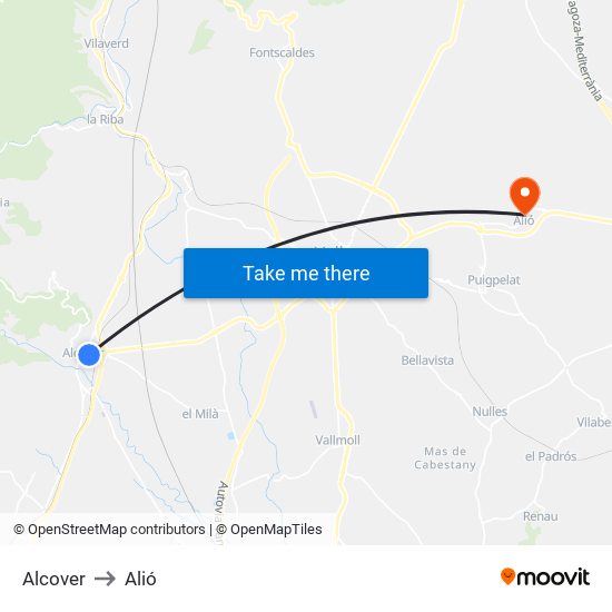 Alcover to Alió map