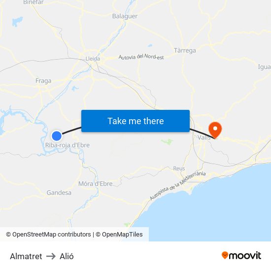 Almatret to Alió map
