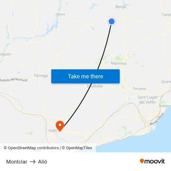 Montclar to Alió map