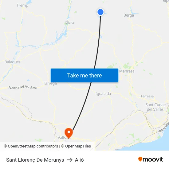 Sant Llorenç De Morunys to Alió map