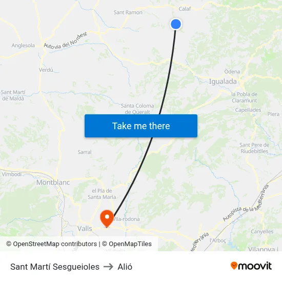 Sant Martí Sesgueioles to Alió map