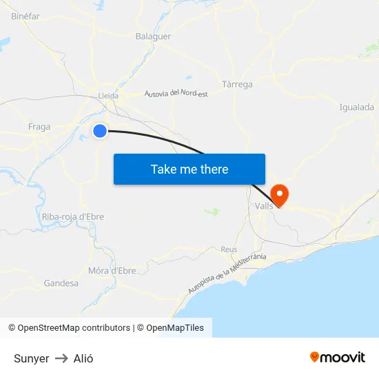 Sunyer to Alió map