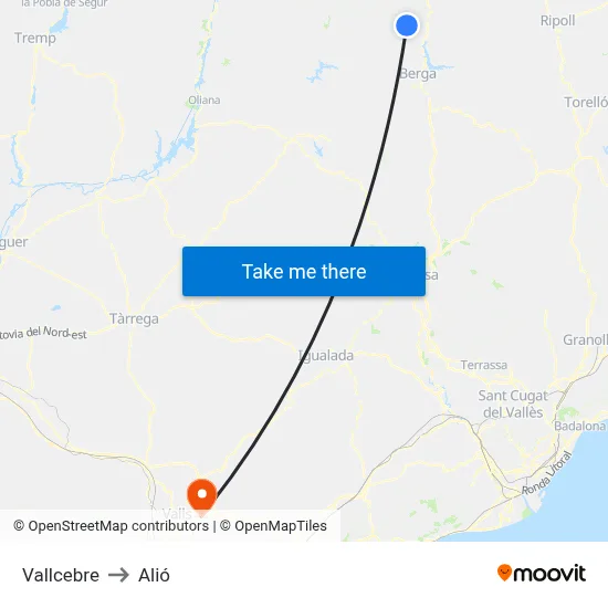 Vallcebre to Alió map