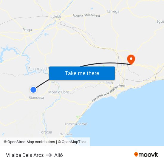 Vilalba Dels Arcs to Alió map