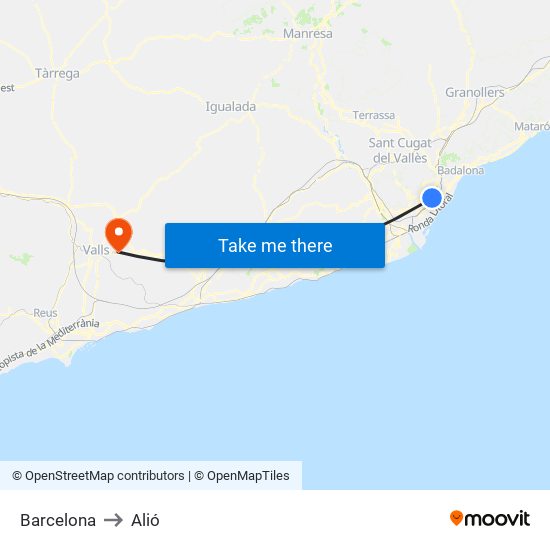 Barcelona to Alió map