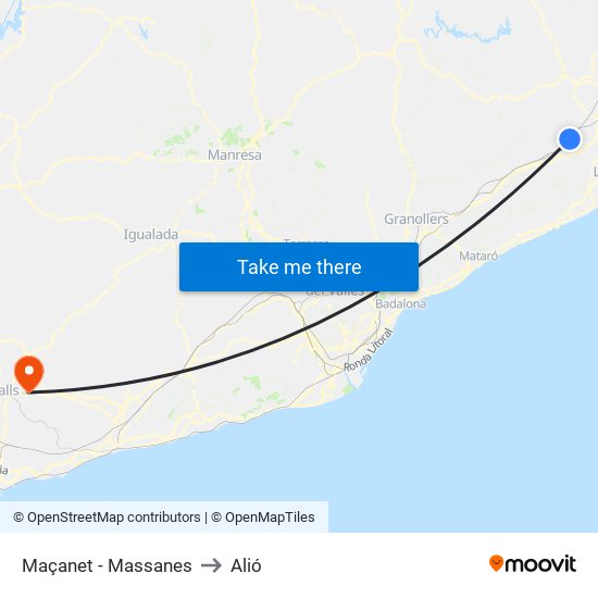 Maçanet - Massanes to Alió map