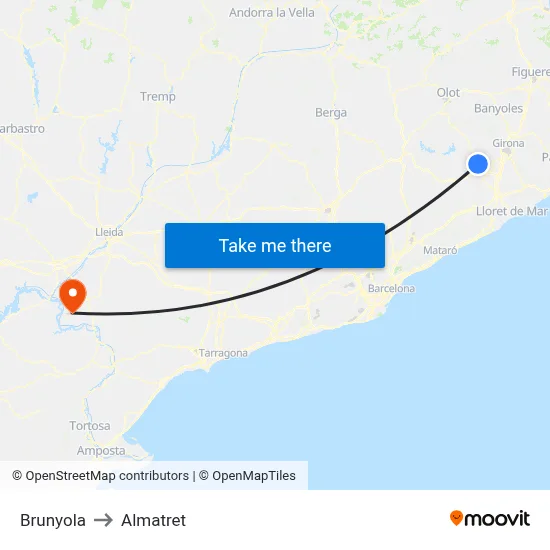 Brunyola to Almatret map
