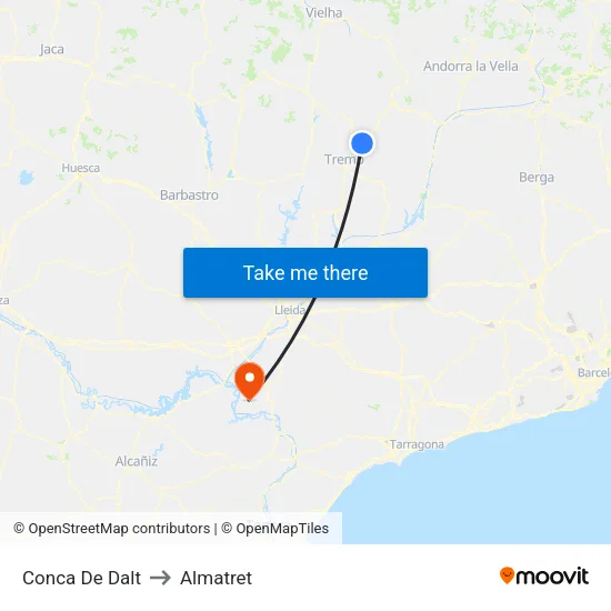 Conca De Dalt to Almatret map