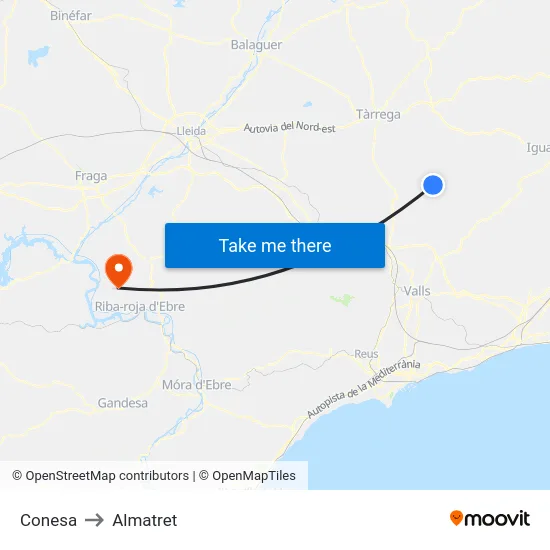 Conesa to Almatret map