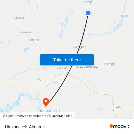 Llimiana to Almatret map