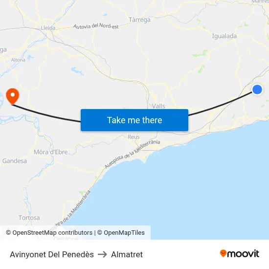 Avinyonet Del Penedès to Almatret map