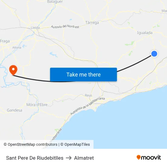 Sant Pere De Riudebitlles to Almatret map