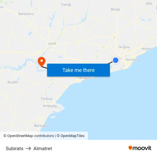 Subirats to Almatret map