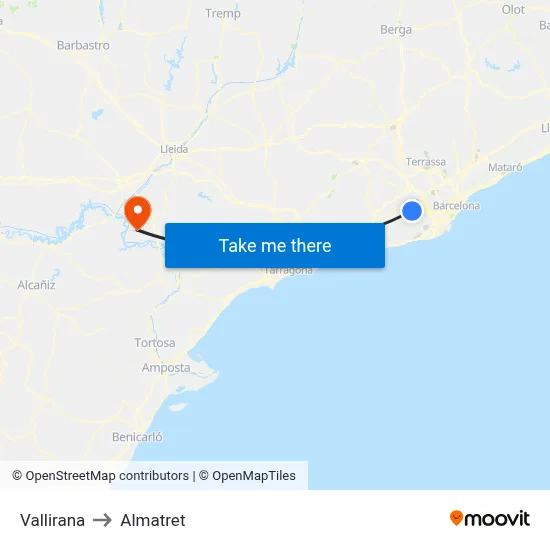 Vallirana to Almatret map