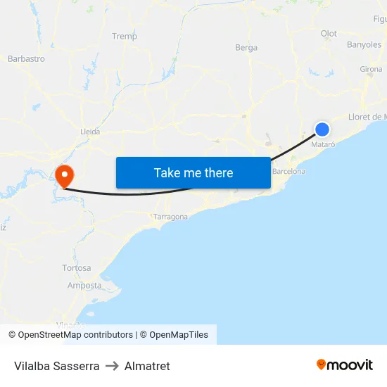 Vilalba Sasserra to Almatret map