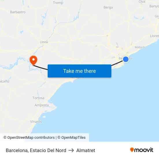 Barcelona, Estacio Del Nord to Almatret map