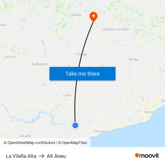 La Vilella Alta to Alt Àneu map
