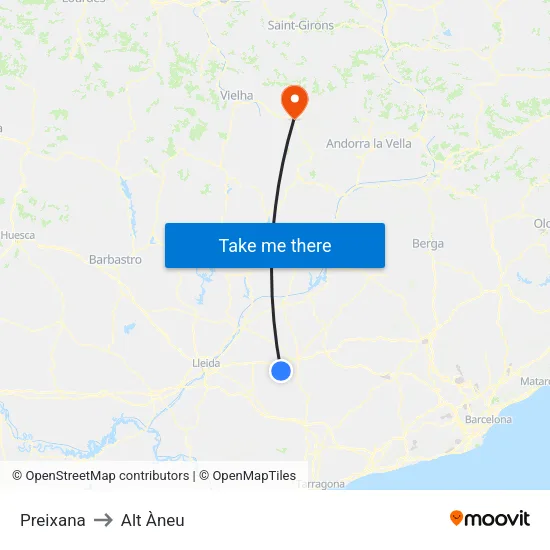 Preixana to Alt Àneu map