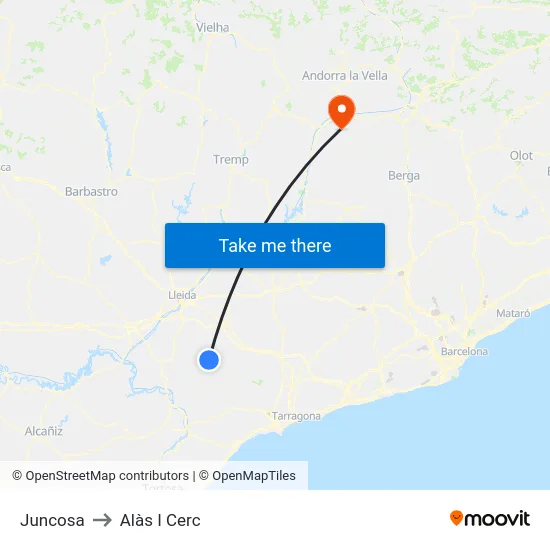 Juncosa to Alàs I Cerc map