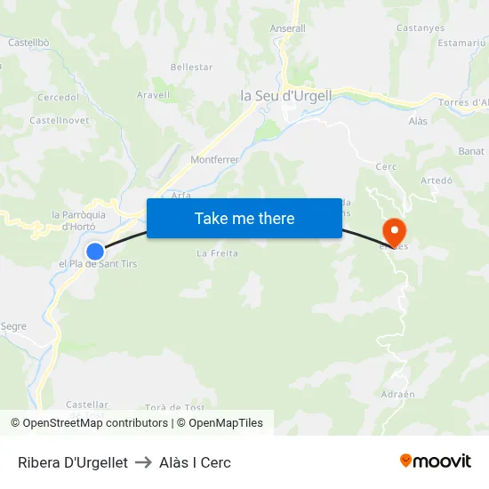 Ribera D'Urgellet to Alàs I Cerc map