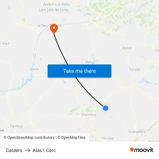 Calders to Alàs I Cerc map