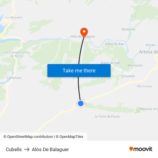 Cubells to Alòs De Balaguer map