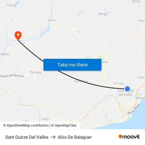 Sant Quirze Del Vallès to Alòs De Balaguer map