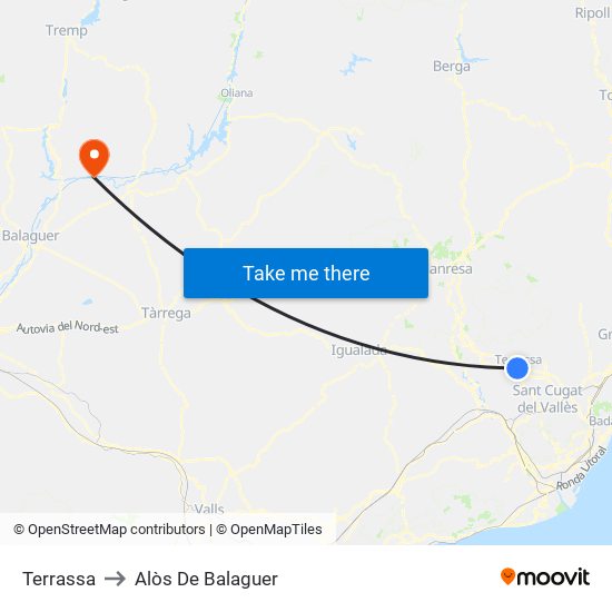 Terrassa to Alòs De Balaguer map