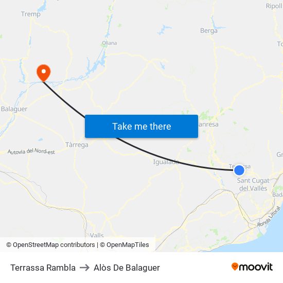 Terrassa Rambla to Alòs De Balaguer map